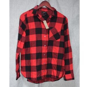 J.Crew Classic Red Black Buffalo Plaid Flannel Shirt Size 6 NWT